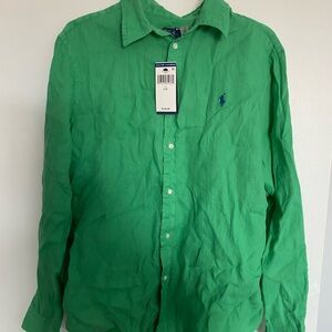 New Polo Ralph Lauren Lien Green Long-Sleeve Button-Down Shirt